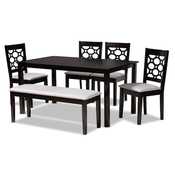 Baxton Studio Gabriel Grey Upholstered and Dark Brown Wood 6-Piece Dining Set 171-10949-10915-10519 - main